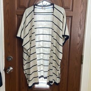 LOFT Ivory Black Striped Knit Kimono Sweater Shawl Wrap